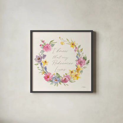 Happy Easter V Redeemer by Silvia Vassileva. Shown in a sleek black glass frame for a contemporary gallery look. Available as an archival giclee rolled canvas, fine art paper, or poster print. SKU 71499a.