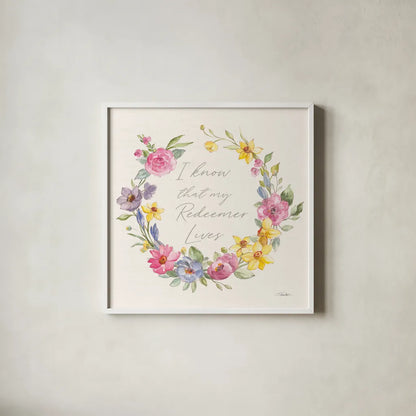 Happy Easter V Redeemer by Silvia Vassileva. Shown in a crisp white glass frame for a clean and minimalist style. Available as an archival giclee rolled canvas, fine art paper, or poster print. SKU 71499a.