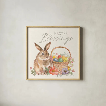 Happy Easter VI by Silvia Vassileva. Shown in a natural wood glass frame for a timeless modern aesthetic. Available as an archival giclee rolled canvas, fine art paper, or poster print. SKU 69793a.