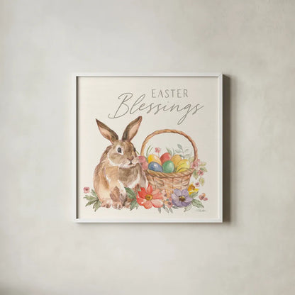 Happy Easter VI by Silvia Vassileva. Shown in a crisp white glass frame for a clean and minimalist style. Available as an archival giclee rolled canvas, fine art paper, or poster print. SKU 69793a.