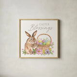 Happy Easter VI Bright by Silvia Vassileva. Shown in a natural wood glass frame for a timeless modern aesthetic. Available as an archival giclee rolled canvas, fine art paper, or poster print. SKU 71345a.