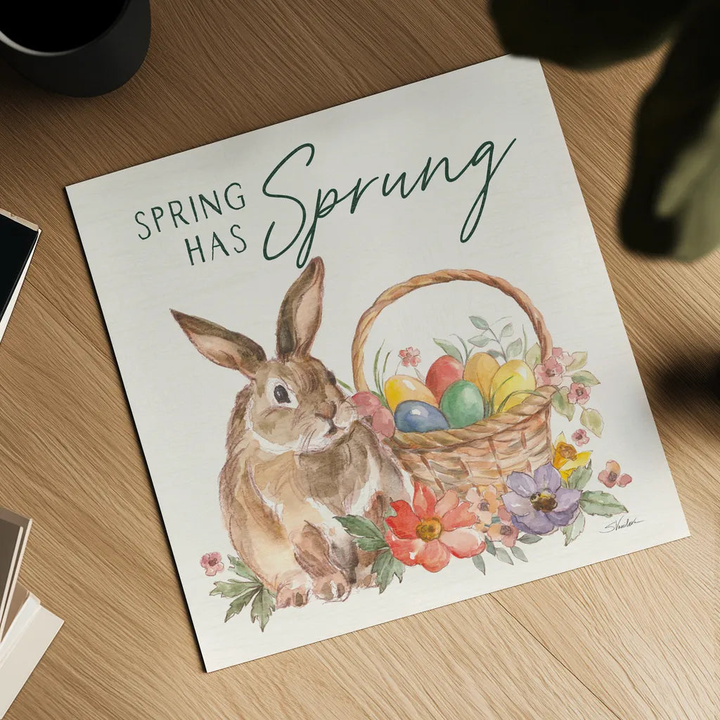 Happy Easter VI Spring Pineneedle Green by Silvia Vassileva. Shown as a detailed flat fine art print, highlighting archival giclee quality. Available as an archival giclee rolled canvas, fine art paper, or poster print. SKU 70506a.