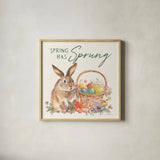 Happy Easter VI Spring Pineneedle Green by Silvia Vassileva. Shown in a natural wood glass frame for a timeless modern aesthetic. Available as an archival giclee rolled canvas, fine art paper, or poster print. SKU 70506a.