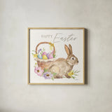 Happy Easter VII Bright by Silvia Vassileva. Shown in a natural wood glass frame for a timeless modern aesthetic. Available as an archival giclee rolled canvas, fine art paper, or poster print. SKU 71346a.