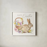Happy Easter VII Bright by Silvia Vassileva. Shown in a crisp white glass frame for a clean and minimalist style. Available as an archival giclee rolled canvas, fine art paper, or poster print. SKU 71346a.