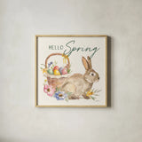 Happy Easter VII Hello Pineneedle Green by Silvia Vassileva. Shown in a natural wood glass frame for a timeless modern aesthetic. Available as an archival giclee rolled canvas, fine art paper, or poster print. SKU 70507a.