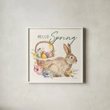 Happy Easter VII Hello Pineneedle Green by Silvia Vassileva. Shown in a crisp white glass frame for a clean and minimalist style. Available as an archival giclee rolled canvas, fine art paper, or poster print. SKU 70507a.