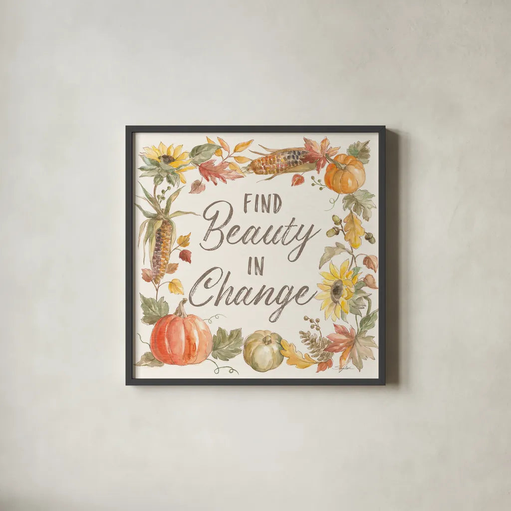 Happy Harvest III by Silvia Vassileva. Shown in a sleek black glass frame for a contemporary gallery look. Available as an archival giclee rolled canvas, fine art paper, or poster print. SKU 69088a.