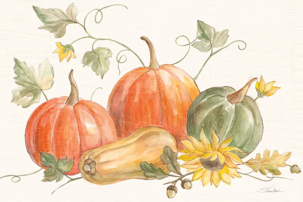 Happy Harvest Pumpkins by Silvia Vassileva. SKU 75100i. Archival Giclee Fine art print for wall decor.