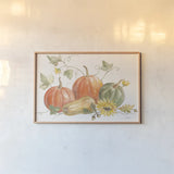 Happy Harvest Pumpkins by Silvia Vassileva. shown as a paper print in a natural frame. Available as a archival giclee rolled canvas, fine art paper, or poster print. SKU 75100i.