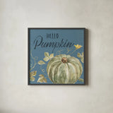 Happy Harvest VII Blue by Silvia Vassileva. Shown in a sleek black glass frame for a contemporary gallery look. Available as an archival giclee rolled canvas, fine art paper, or poster print. SKU 74792a.