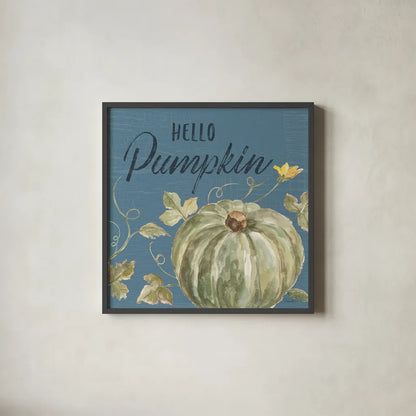 Happy Harvest VII Blue by Silvia Vassileva. Shown in a sleek black glass frame for a contemporary gallery look. Available as an archival giclee rolled canvas, fine art paper, or poster print. SKU 74792a.