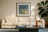 Happy Harvest VII Blue by Silvia Vassileva. Displayed in a glass frame with matte in a clean modern living room. Available as an archival giclee rolled canvas, fine art paper, or poster print. SKU 74792a.