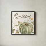 Happy Harvest VII Grateful by Silvia Vassileva. Shown in a sleek black glass frame for a contemporary gallery look. Available as an archival giclee rolled canvas, fine art paper, or poster print. SKU 75101a.