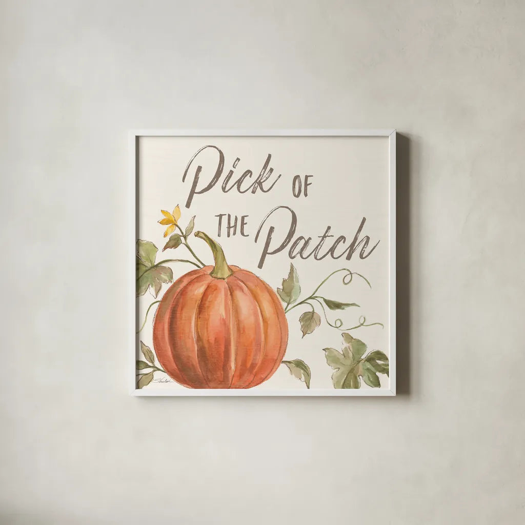 Happy Harvest VIII by Silvia Vassileva. Shown in a crisp white glass frame for a clean and minimalist style. Available as an archival giclee rolled canvas, fine art paper, or poster print. SKU 69093a.