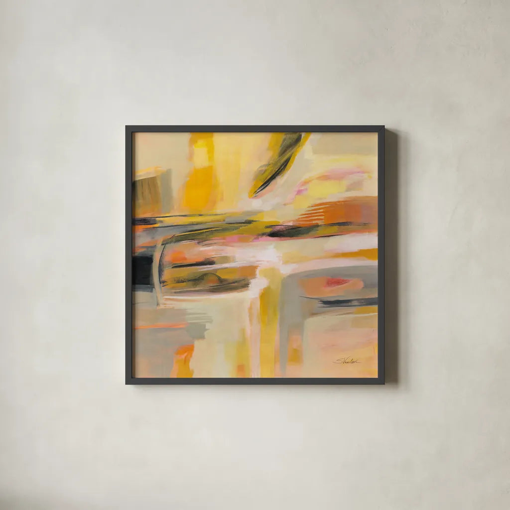 Happy Sunshine by Silvia Vassileva. Shown in a sleek black glass frame for a contemporary gallery look. Available as an archival giclee rolled canvas, fine art paper, or poster print. SKU 70149a.