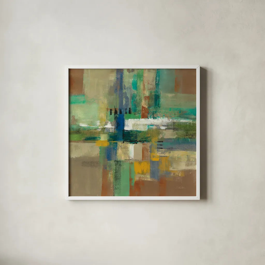 Harbor View by Silvia Vassileva. Shown in a crisp white glass frame for a clean and minimalist style. Available as an archival giclee rolled canvas, fine art paper, or poster print. SKU 95586a.