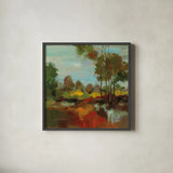 Hidden Pond Hues II by Silvia Vassileva. Shown in a sleek black glass frame for a contemporary gallery look. Available as an archival giclee rolled canvas, fine art paper, or poster print. SKU 7325a.