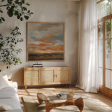 High Desert Sky II by Silvia Vassileva. Shown in a natural wood frame in a cozy modern living room. Available as an archival giclee rolled canvas, fine art paper, or poster print. SKU 49264a.