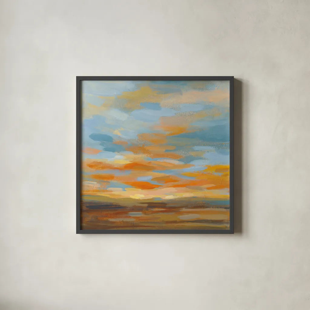 High Desert Sky II Bright Blue by Silvia Vassileva. Shown in a sleek black glass frame for a contemporary gallery look. Available as an archival giclee rolled canvas, fine art paper, or poster print. SKU 55345a.