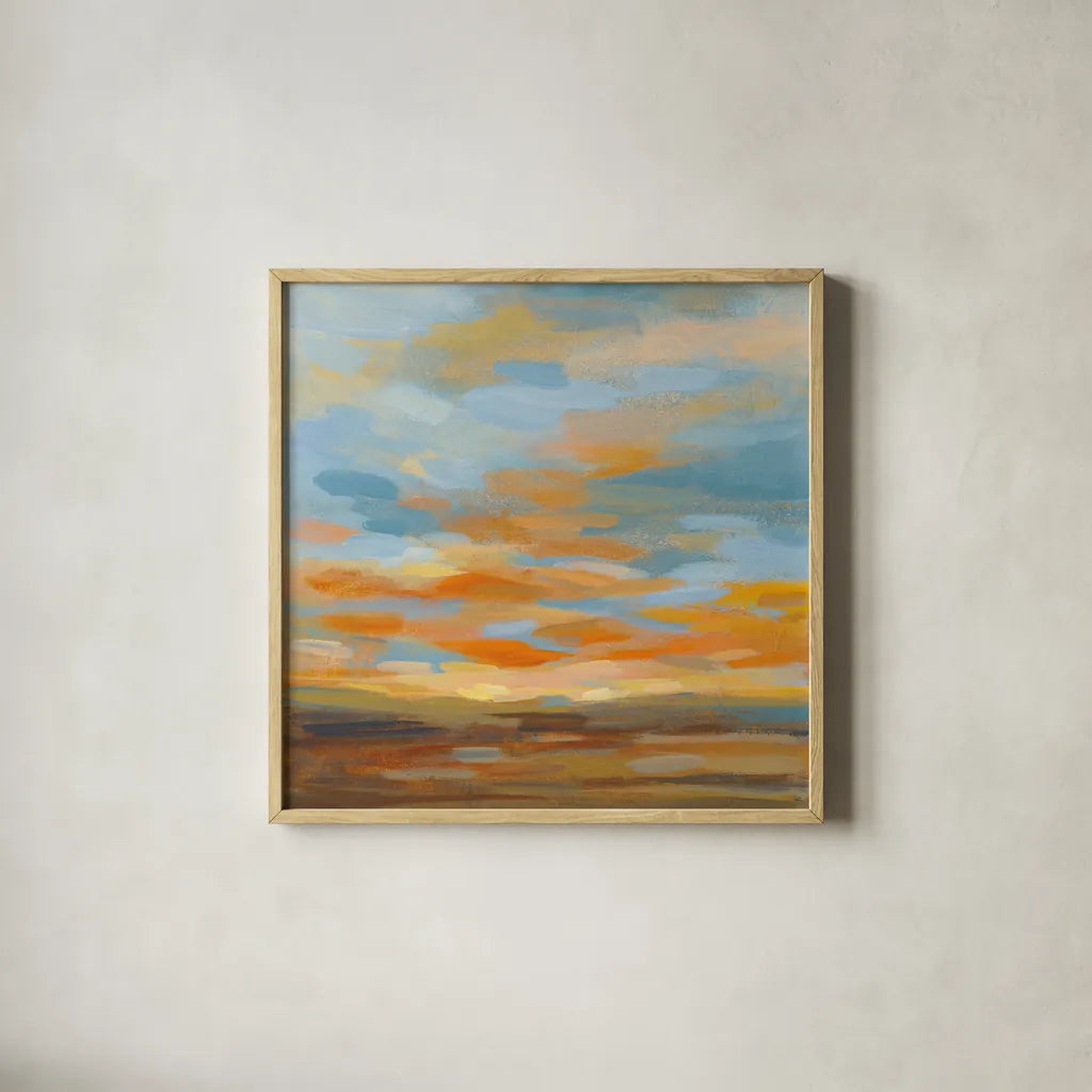 High Desert Sky II Bright Blue by Silvia Vassileva. Shown in a natural wood glass frame for a timeless modern aesthetic. Available as an archival giclee rolled canvas, fine art paper, or poster print. SKU 55345a.