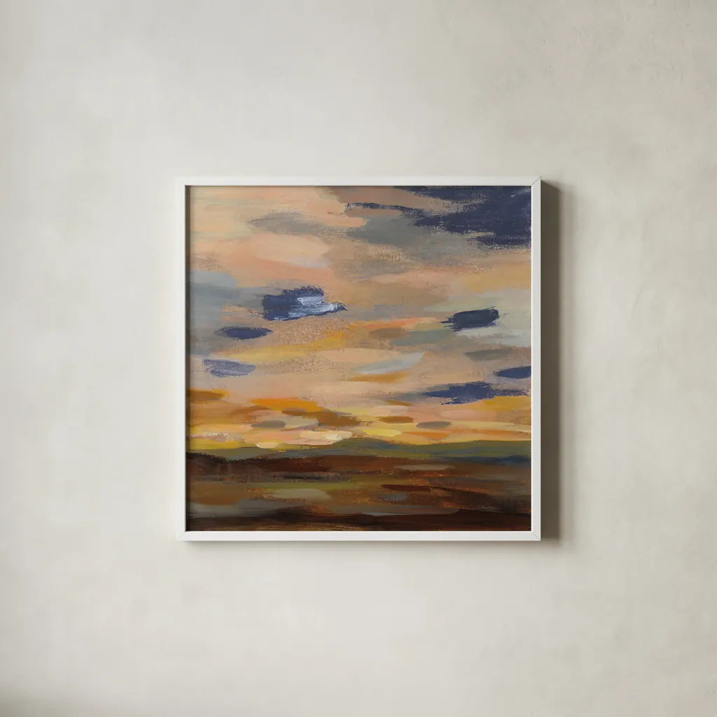 High Desert Sky III Navy by Silvia Vassileva. Shown in a crisp white glass frame for a clean and minimalist style. Available as an archival giclee rolled canvas, fine art paper, or poster print. SKU 56066a.
