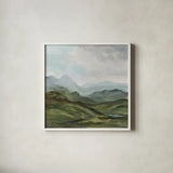 High Mountain by Silvia Vassileva. Shown in a crisp white glass frame for a clean and minimalist style. Available as an archival giclee rolled canvas, fine art paper, or poster print. SKU 99705a.