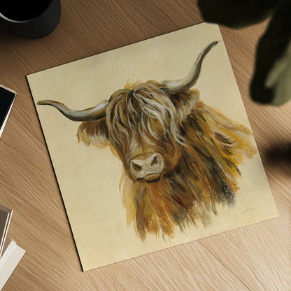 Highland Animal Cow by Silvia Vassileva. Shown as a detailed flat fine art print, highlighting archival giclee quality. Available as an archival giclee rolled canvas, fine art paper, or poster print. SKU 55086a.