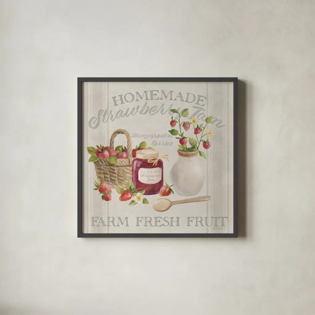 Homemade Happiness III by Silvia Vassileva. Shown in a sleek black glass frame for a contemporary gallery look. Available as an archival giclee rolled canvas, fine art paper, or poster print. SKU 66782a.