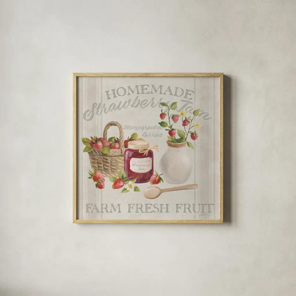 Homemade Happiness III by Silvia Vassileva. Shown in a natural wood glass frame for a timeless modern aesthetic. Available as an archival giclee rolled canvas, fine art paper, or poster print. SKU 66782a.