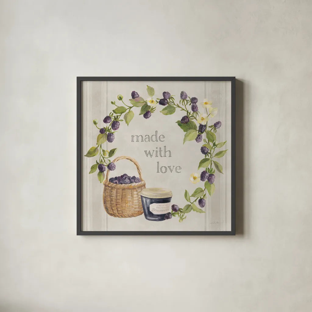 Homemade Happiness IX by Silvia Vassileva. Shown in a sleek black glass frame for a contemporary gallery look. Available as an archival giclee rolled canvas, fine art paper, or poster print. SKU 66788a.