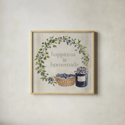 Homemade Happiness VI by Silvia Vassileva. Shown in a natural wood glass frame for a timeless modern aesthetic. Available as an archival giclee rolled canvas, fine art paper, or poster print. SKU 66785a.