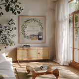 Homemade Happiness VI by Silvia Vassileva. Shown in a natural wood frame in a cozy modern living room. Available as an archival giclee rolled canvas, fine art paper, or poster print. SKU 66785a.