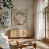Homemade Happiness VII by Silvia Vassileva. Shown in a natural wood frame in a cozy modern living room. Available as an archival giclee rolled canvas, fine art paper, or poster print. SKU 66786a.