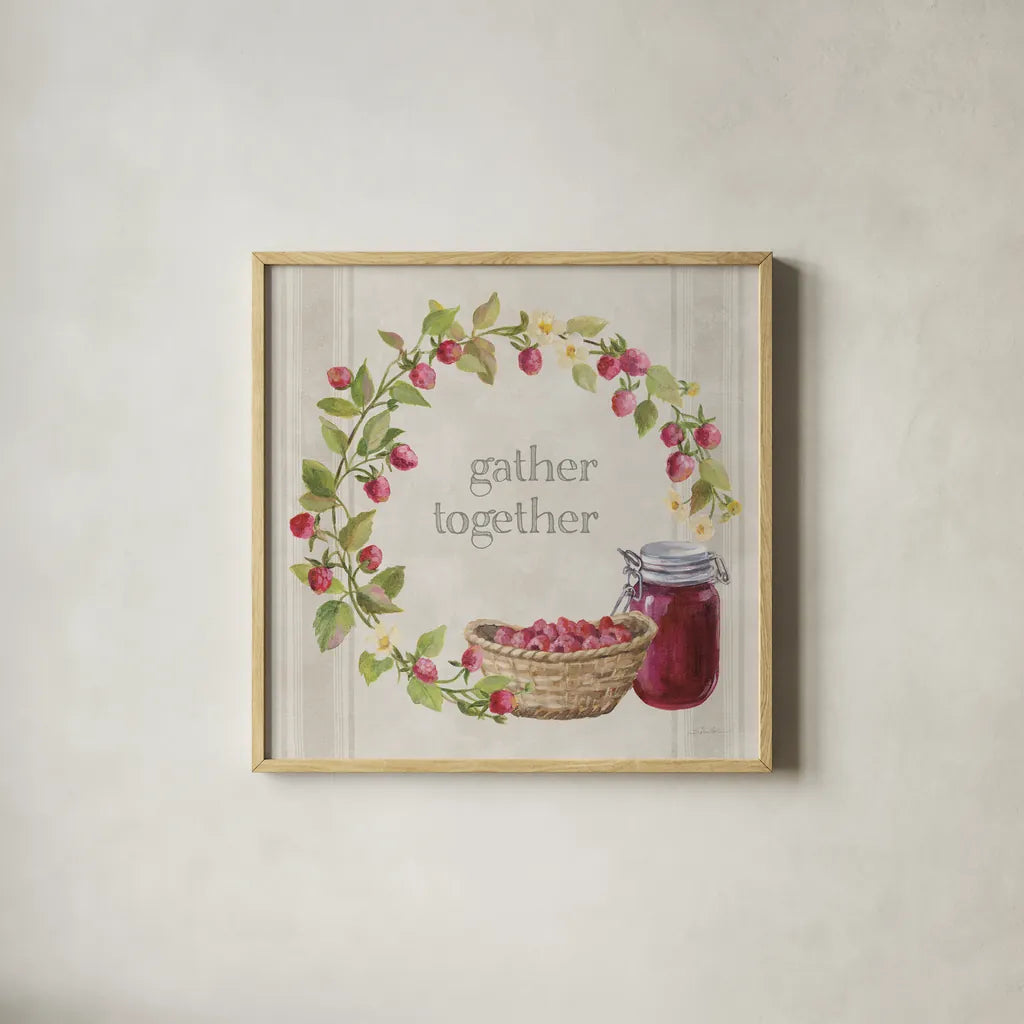 Homemade Happiness VIII by Silvia Vassileva. Shown in a natural wood glass frame for a timeless modern aesthetic. Available as an archival giclee rolled canvas, fine art paper, or poster print. SKU 66787a.