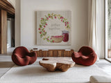 Homemade Happiness VIII by Silvia Vassileva. Shown as extra-large giant wall art in a modern living room. Available as an archival giclee rolled canvas, fine art paper, or poster print. SKU 66787a.