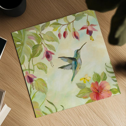 Hummingbirds Song II by Silvia Vassileva. Shown as a detailed flat fine art print, highlighting archival giclee quality. Available as an archival giclee rolled canvas, fine art paper, or poster print. SKU 69158a.