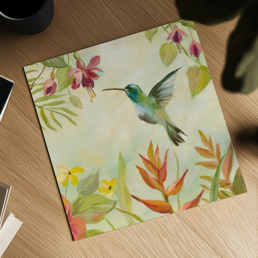 Hummingbirds Song III by Silvia Vassileva. Shown as a detailed flat fine art print, highlighting archival giclee quality. Available as an archival giclee rolled canvas, fine art paper, or poster print. SKU 69159a.