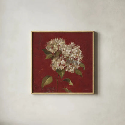 Hydrangea Blooms by Silvia Vassileva. Shown in a natural wood glass frame for a timeless modern aesthetic. Available as an archival giclee rolled canvas, fine art paper, or poster print. SKU 60333a.