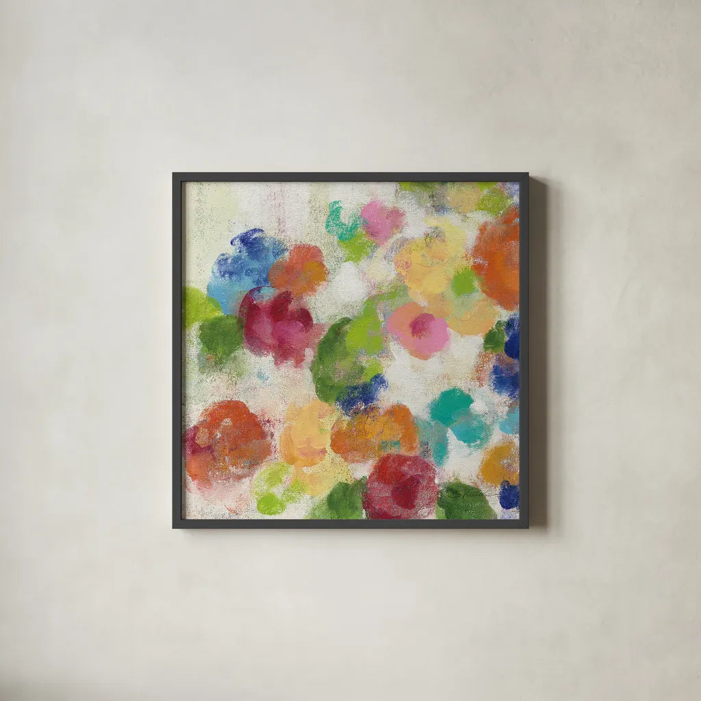 Hydrangea Bouquet I Square I by Silvia Vassileva. Shown in a sleek black glass frame for a contemporary gallery look. Available as an archival giclee rolled canvas, fine art paper, or poster print. SKU 36447a.