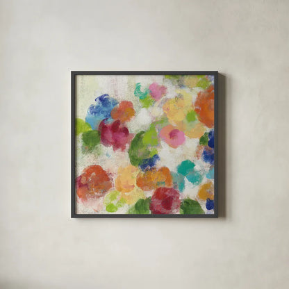 Hydrangea Bouquet I Square I by Silvia Vassileva. Shown in a sleek black glass frame for a contemporary gallery look. Available as an archival giclee rolled canvas, fine art paper, or poster print. SKU 36447a.