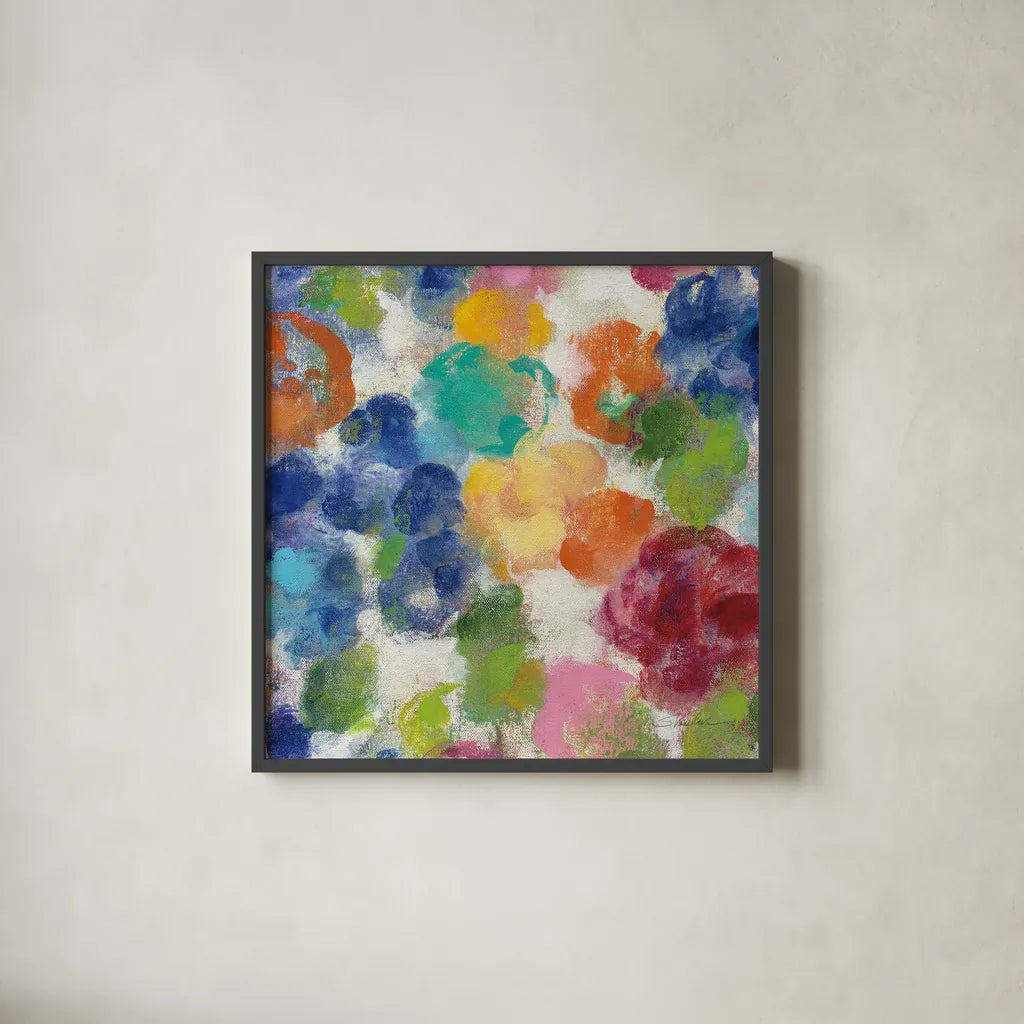 Hydrangea Bouquet I Square II by Silvia Vassileva. Shown in a sleek black glass frame for a contemporary gallery look. Available as an archival giclee rolled canvas, fine art paper, or poster print. SKU 36448a.