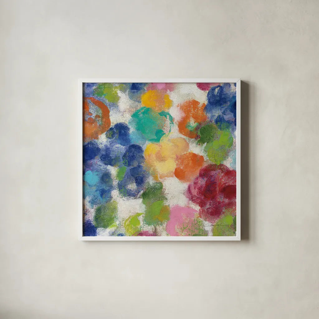 Hydrangea Bouquet I Square II by Silvia Vassileva. Shown in a crisp white glass frame for a clean and minimalist style. Available as an archival giclee rolled canvas, fine art paper, or poster print. SKU 36448a.