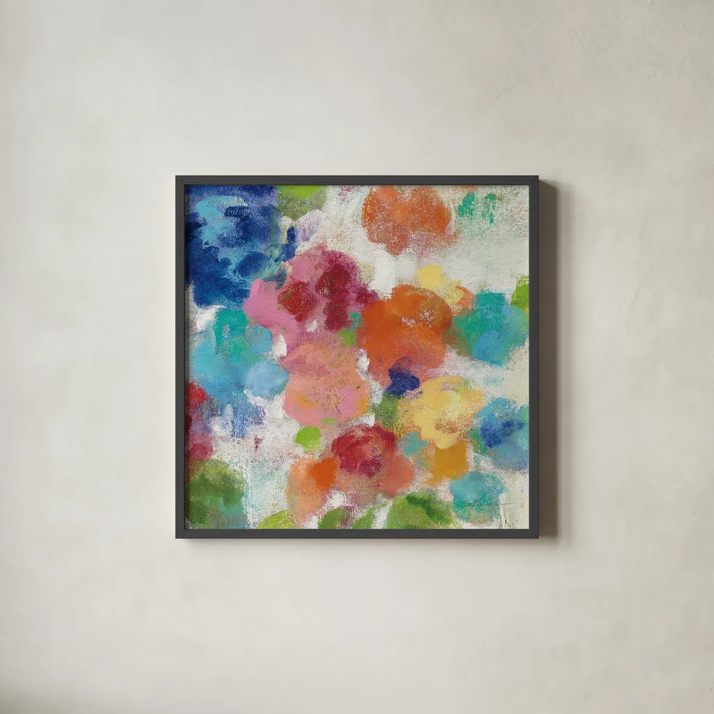 Hydrangea Bouquet I Square III by Silvia Vassileva. Shown in a sleek black glass frame for a contemporary gallery look. Available as an archival giclee rolled canvas, fine art paper, or poster print. SKU 36449a.