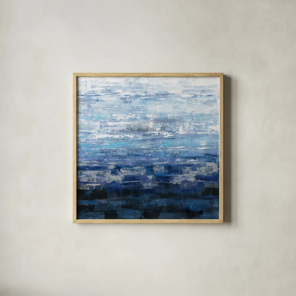 Icelandic Wave by Silvia Vassileva. Shown in a natural wood glass frame for a timeless modern aesthetic. Available as an archival giclee rolled canvas, fine art paper, or poster print. SKU 35831a.