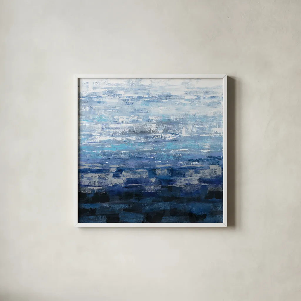 Icelandic Wave by Silvia Vassileva. Shown in a crisp white glass frame for a clean and minimalist style. Available as an archival giclee rolled canvas, fine art paper, or poster print. SKU 35831a.