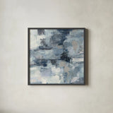 In the Clouds Indigo and Gray Crop by Silvia Vassileva. Shown in a sleek black glass frame for a contemporary gallery look. Available as an archival giclee rolled canvas, fine art paper, or poster print. SKU 20867a.