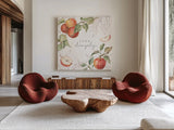 In the Orchard II by Silvia Vassileva. Shown as extra-large giant wall art in a modern living room. Available as an archival giclee rolled canvas, fine art paper, or poster print. SKU 73599a.