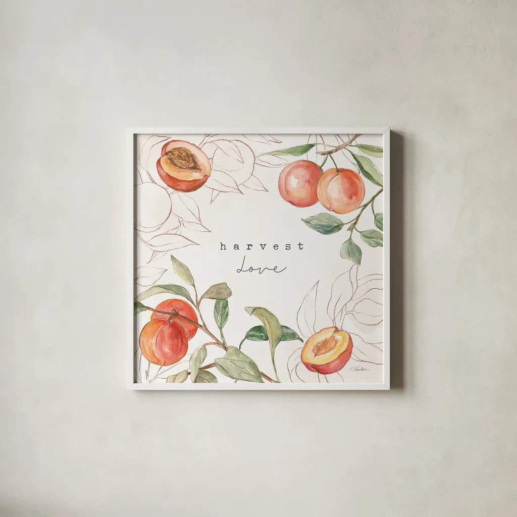 In the Orchard V by Silvia Vassileva. Shown in a crisp white glass frame for a clean and minimalist style. Available as an archival giclee rolled canvas, fine art paper, or poster print. SKU 73602a.