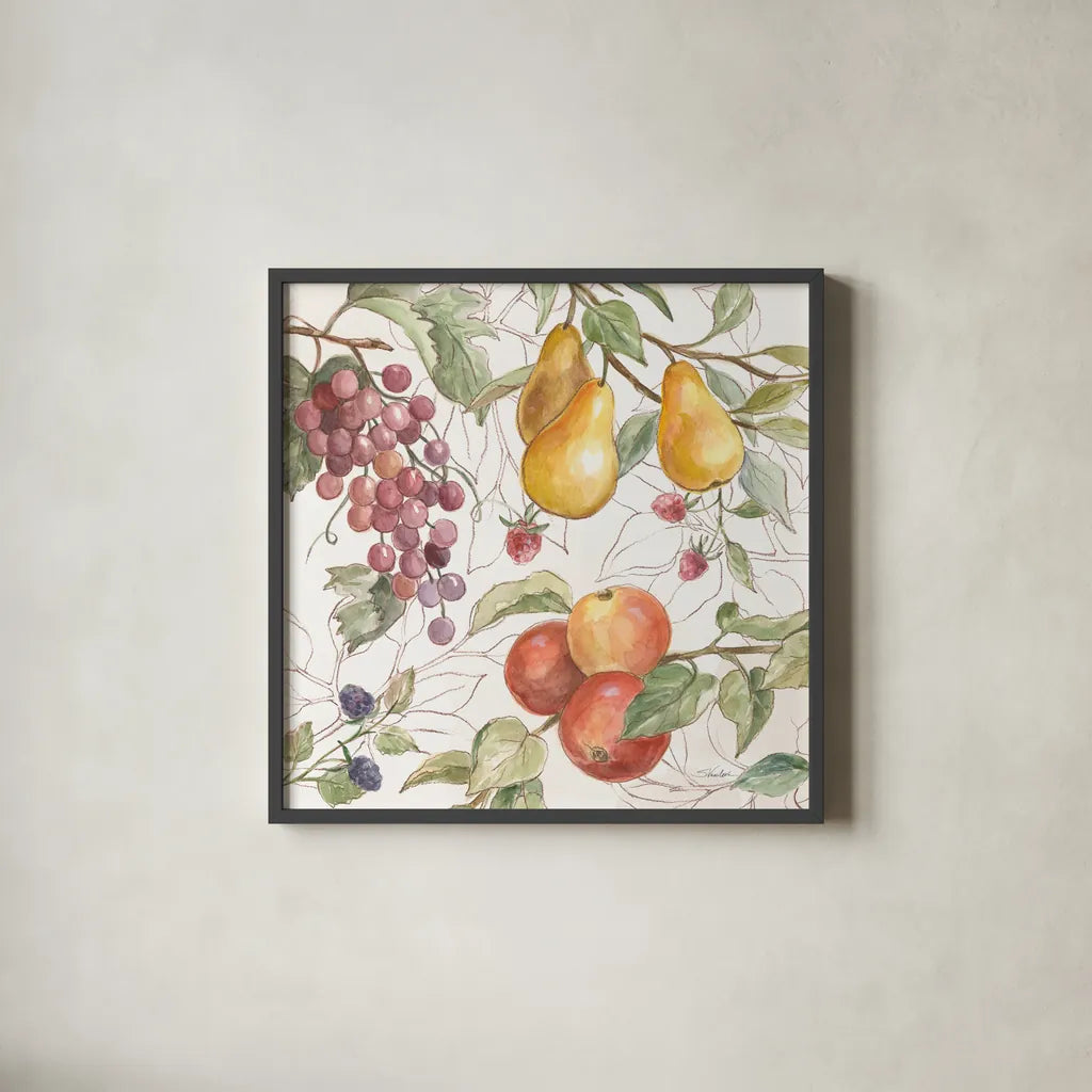 In the Orchard VII by Silvia Vassileva. Shown in a sleek black glass frame for a contemporary gallery look. Available as an archival giclee rolled canvas, fine art paper, or poster print. SKU 73604a.